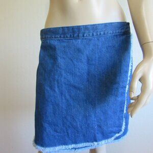 MADEWELL Blue Denim 100% Cotton Raw Edge Hem Short Wrap Skirt
